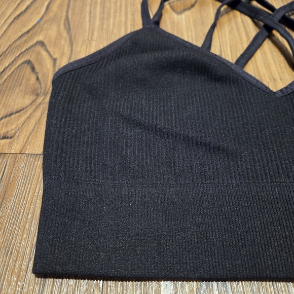 Aerie Seamless Strappy Bralette Ribbed Black Sports Bra Gym Yoga Barre Run XL - Picture 3 of 8